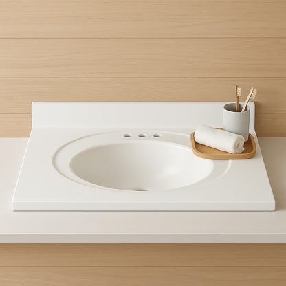 Newport 37 in. W x 22 in. D Cultured Marble White Round Single Sink Vanity Top in White