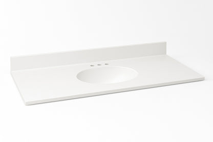 49 in. W x 22 in. D Cultured Marble White Round Single Sink Vanity Top in White