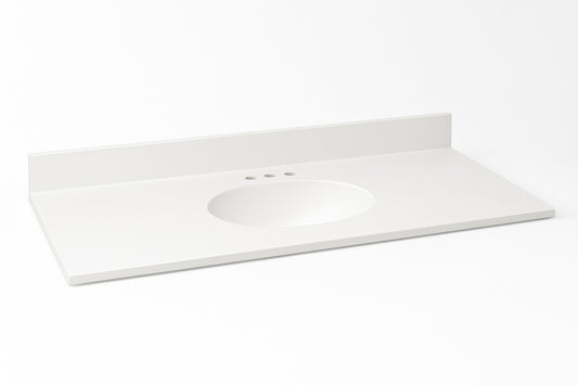 49 in. W x 22 in. D Cultured Marble White Round Single Sink Vanity Top in White