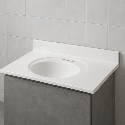 49 in. W x 22 in. D Cultured Marble White Round Single Sink Vanity Top in White - Glacier Bay