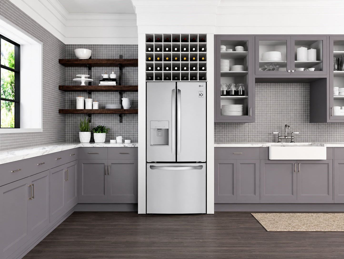 LG 21 8 Cu Ft 3 Door Smart French Door Refrigerator with Ice Maker and Water Dispenser In Stainless Steel