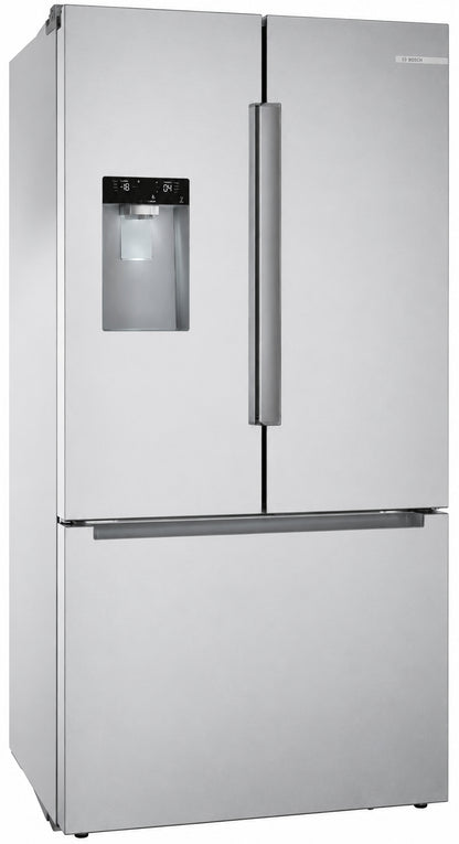 Bosch 100 Series 26 Cu Ft Bottom Mount French Door Refrigerator with External Water and Ice Dispenser
