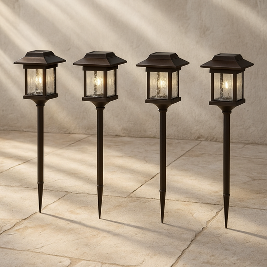 Hampton Bay 
Bronze Integrated LED Shepherds Hook Outdoor Solar Path Light with Glass Lens (4-Pack)
