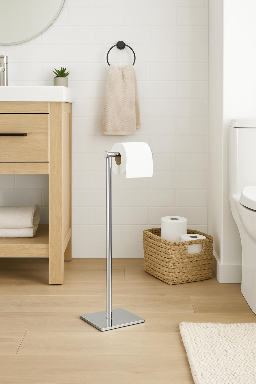Gatco Latitude II Square Free Standing Toilet Paper Holder with Storage in Chrome