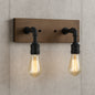LNC Black Bathroom Vanity Light 2-Light Rustic Bronze Metal Wall Lamp Modern Industrial Water Pipe Sconce with Wood Accents