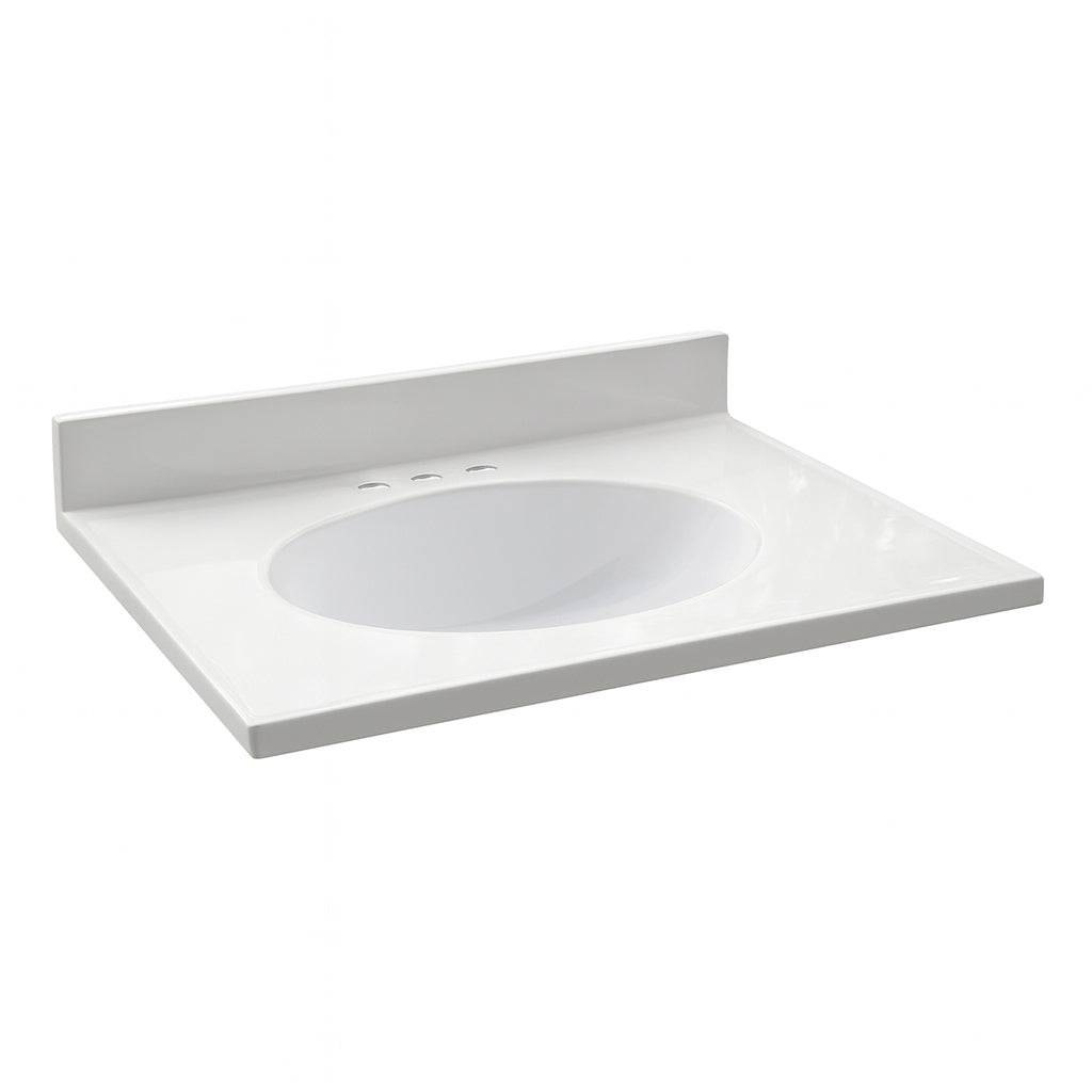 Design House 25" Cultured Marble Vanity Top with Basin in Solid White, 4" Centerset