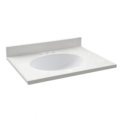 Design House 25" Cultured Marble Vanity Top with Basin in Solid White, 4" Centerset