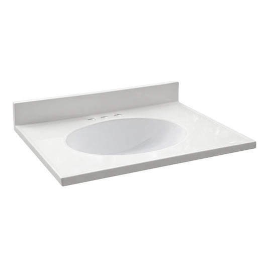 Design House 25" Cultured Marble Vanity Top with Basin in Solid White, 4" Centerset