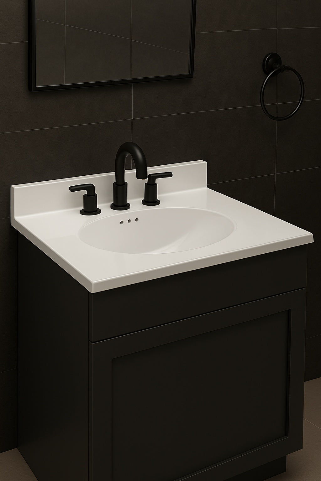 Design House 25" Cultured Marble Vanity Top with Basin in Solid White, 4" Centerset