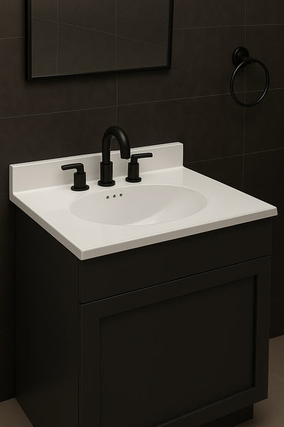 Design House 25" Cultured Marble Vanity Top with Basin in Solid White, 4" Centerset