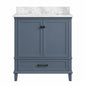 Home Decorators Collection Merryfield 31 in Single Sink Dark Blue Grey Bath Vanity with White Carrara Marble Top Assembled