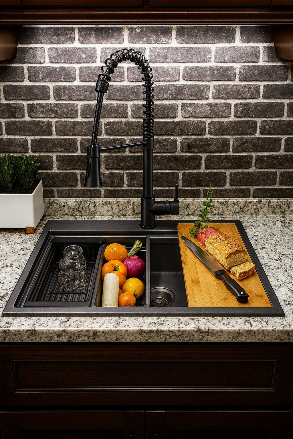 AKDY All-in-One Matte Black Finished Stainless Steel 33 in. x 22 in. Drop-In Single Bowl Kitchen Sink with Spring Neck Faucet