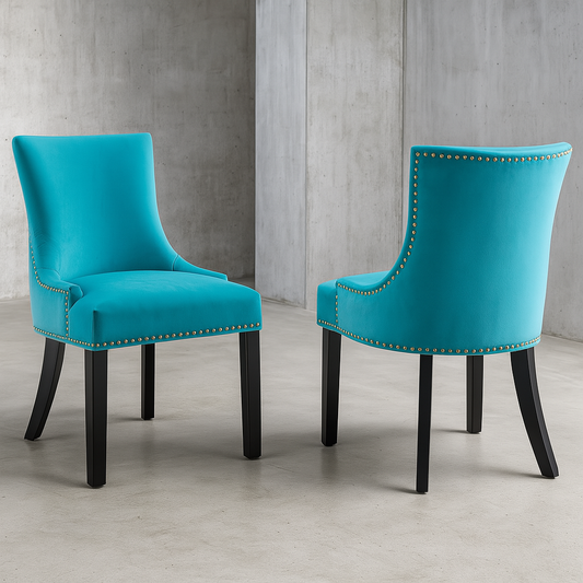 Marquis Blue Performance Velvet Nailhead Trim Dining Side Chairs (Set of 2)