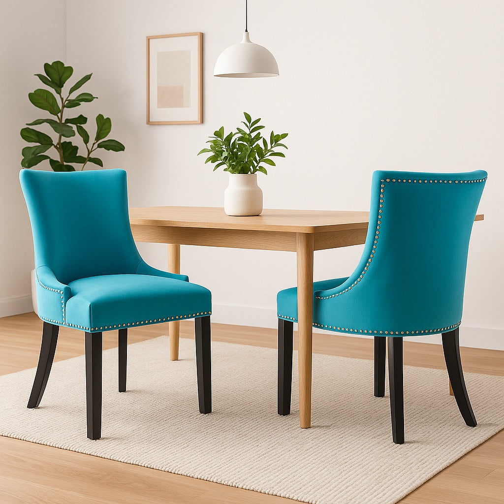Marquis Blue Performance Velvet Nailhead Trim Dining Side Chairs (Set of 2)