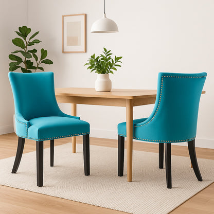 Marquis Blue Performance Velvet Nailhead Trim Dining Side Chairs (Set of 2)