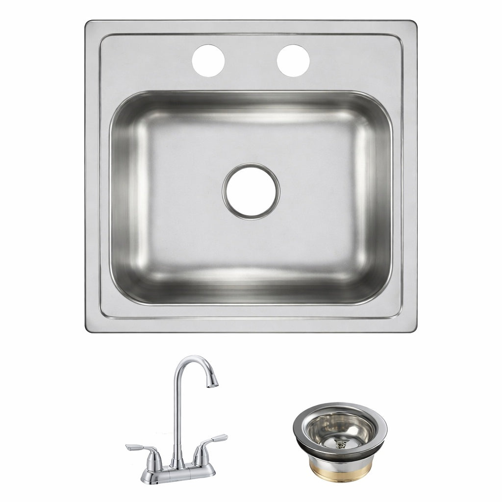 Elkay 15 In Drop In Single Bowl 20 Gauge Durable Satin Stainless Steel Kitchen Sink Kit W Faucet