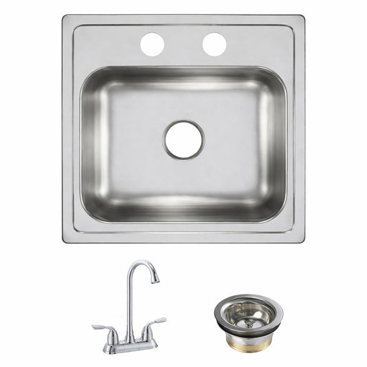 Elkay 15 In Drop In Single Bowl 20 Gauge Durable Satin Stainless Steel Kitchen Sink Kit W Faucet