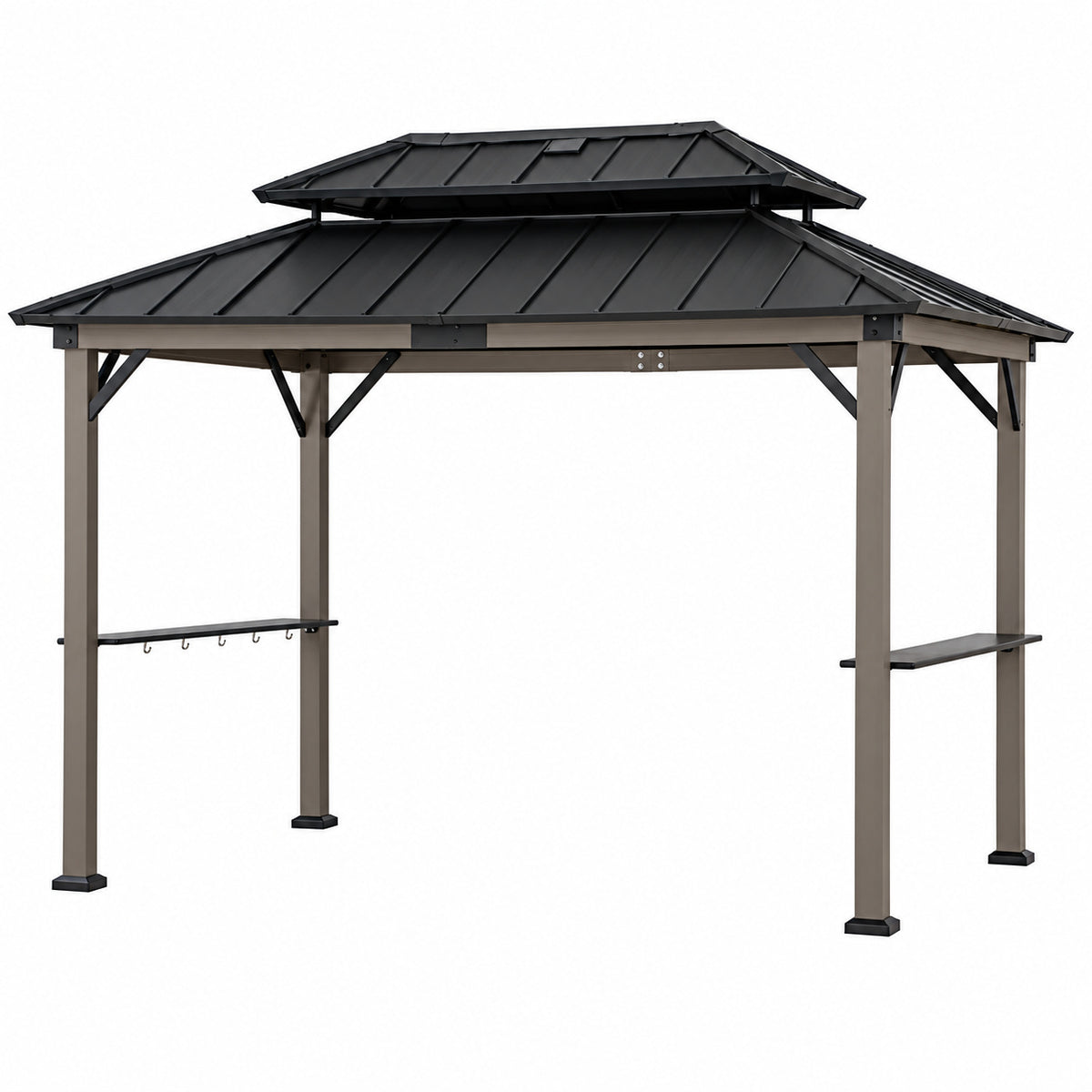 Sunjoy 8ft x 12 ft Matte Black Churchill Cedar Framed Grill Gazebo with exclusive AC Power Port and Cook Station for Backyard A104003711