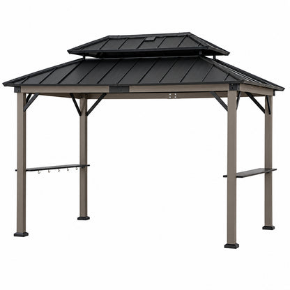Sunjoy 8ft x 12 ft Matte Black Churchill Cedar Framed Grill Gazebo with exclusive AC Power Port and Cook Station for Backyard A104003711