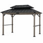 Sunjoy 8ft x 12 ft Matte Black Churchill Cedar Framed Grill Gazebo with exclusive AC Power Port and Cook Station for Backyard A104003711