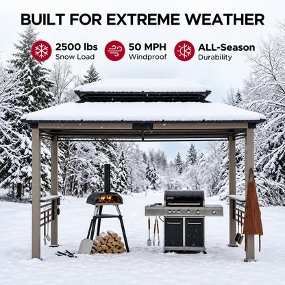 Sunjoy 8ft x 12 ft Matte Black Churchill Cedar Framed Grill Gazebo with exclusive AC Power Port and Cook Station for Backyard A104003711