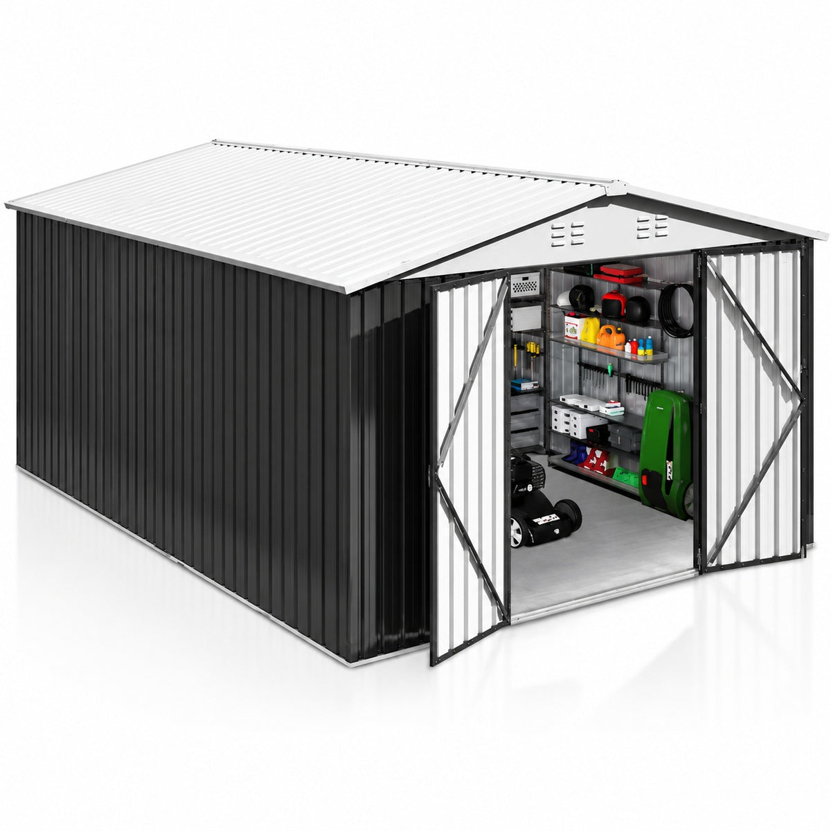 VIWAT 10 ft W x 14 ft D Outdoor Metal Shed Storage with Updated Frame Structure and Lockable Doors White 140 Sq Ft SSH M1014 2