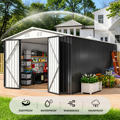 VIWAT 10 ft W x 14 ft D Outdoor Metal Shed Storage with Updated Frame Structure and Lockable Doors White 140 Sq Ft SSH M1014 2