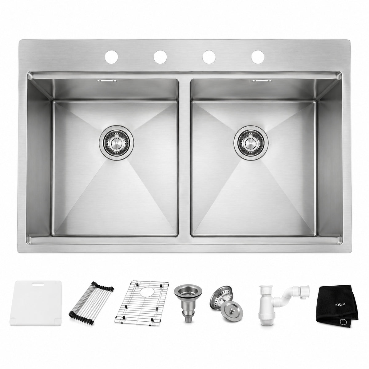 Glacier Bay Zero Radius 33 in Drop In 50 50 Double Bowl 18 Gauge Stainless Steel Kitchen Sink with Accessories 4310F