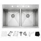 Glacier Bay Zero Radius 33 in Drop In 50 50 Double Bowl 18 Gauge Stainless Steel Kitchen Sink with Accessories 4310F