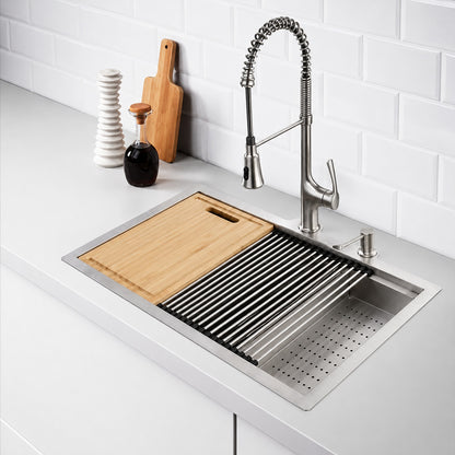 Glacier Bay Zero Radius 33 in Drop In 50 50 Double Bowl 18 Gauge Stainless Steel Kitchen Sink with Accessories 4310F