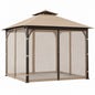 Sunjoy 9 5 ft x 9 5 ft Soft Top Outdoor Steel Frame Gazebo Canopy with Double Roof and Nettting for Backyard Beige and Brown A101011140