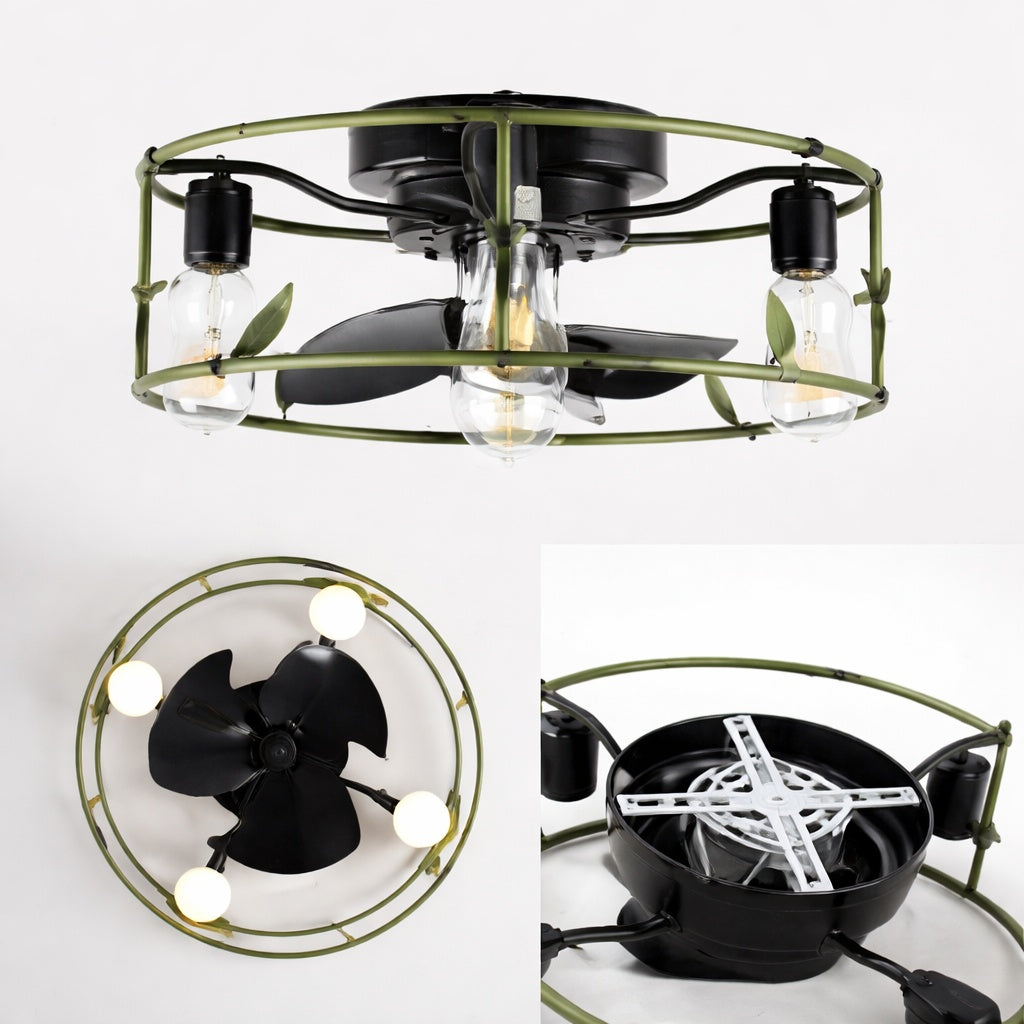 Basdien 19 in Indoor Modern Green Dimmable Ceiling Fan with Integrrated LED Light and Remote Low Profile Ceiling Light