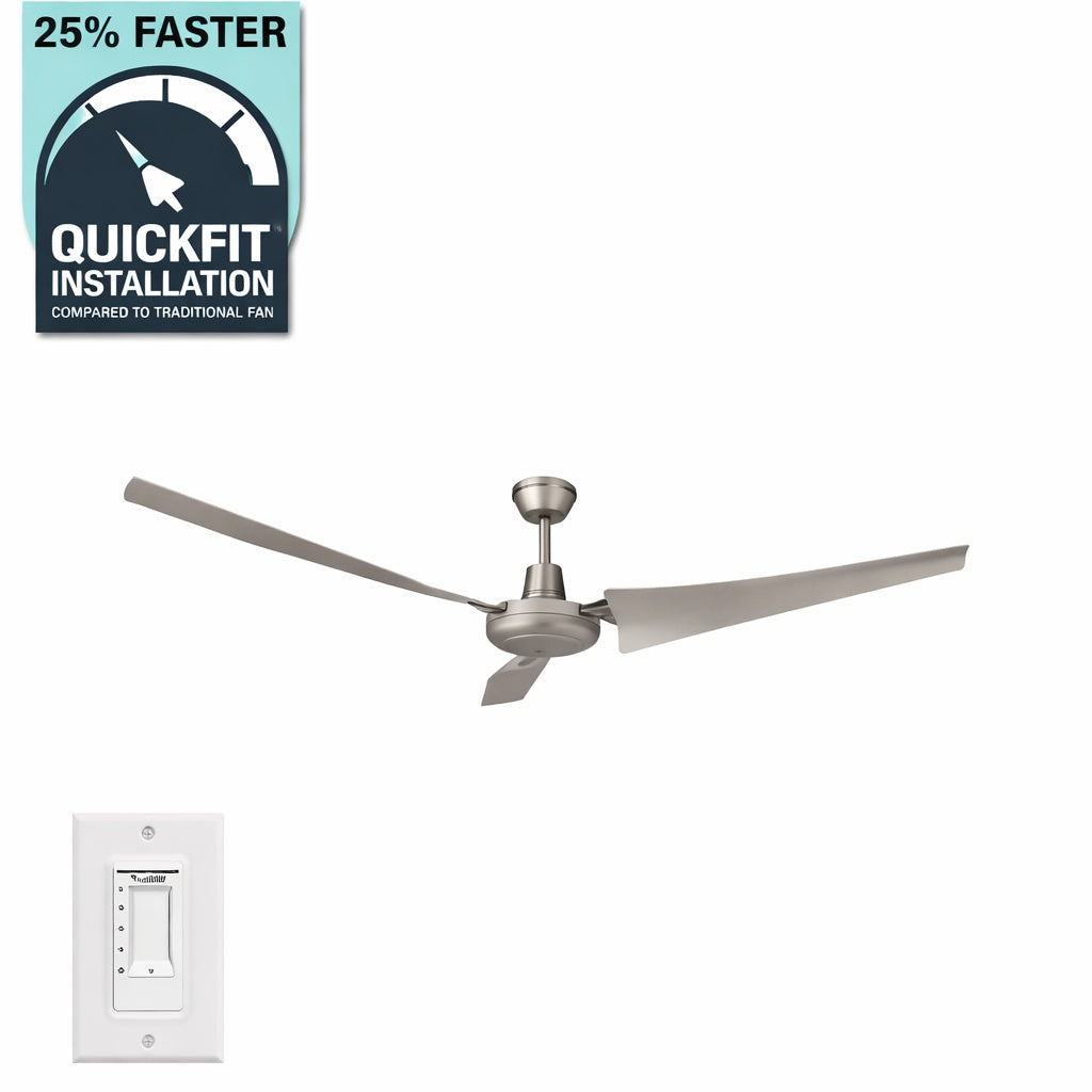 Hampton Bay Industrial 60 in Indoor Outdoor Brushed Steel Ceiling Fan with Wall Control Downrod and Powerful Reversible Motor