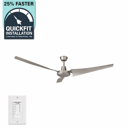 Hampton Bay Industrial 60 in Indoor Outdoor Brushed Steel Ceiling Fan with Wall Control Downrod and Powerful Reversible Motor