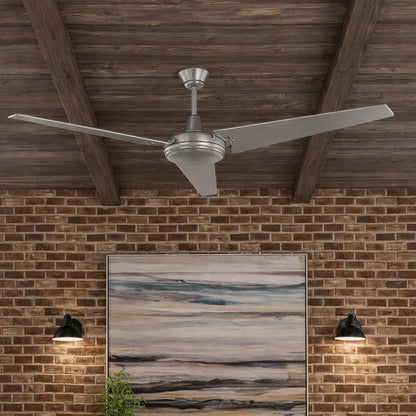 Hampton Bay Industrial 60 in Indoor Outdoor Brushed Steel Ceiling Fan with Wall Control Downrod and Powerful Reversible Motor