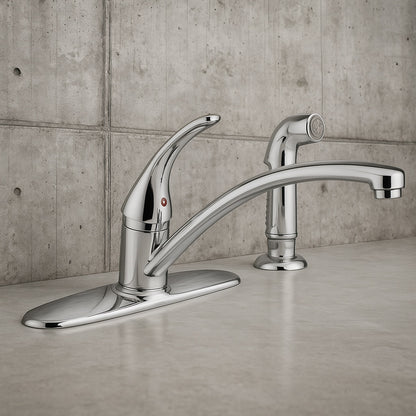 Foundations Single-Handle Standard Kitchen Faucet with Side Sprayer in Chrome