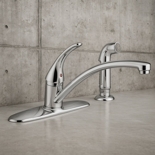 Foundations Single-Handle Standard Kitchen Faucet with Side Sprayer in Chrome