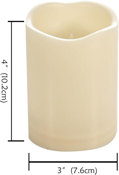 CANDLE CHOICE Waterproof Outdoor Battery Operated Flameless Candles with Timer Flickering Plastic Resin Electric LED Pillar Lights for Lantern Patio Garden Wedding Party Decorations 3x4 Inches 2 Pack