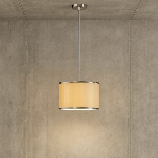 Hampton Bay 1-Light Beige and Brushed Steel Pendant with Drum Shade