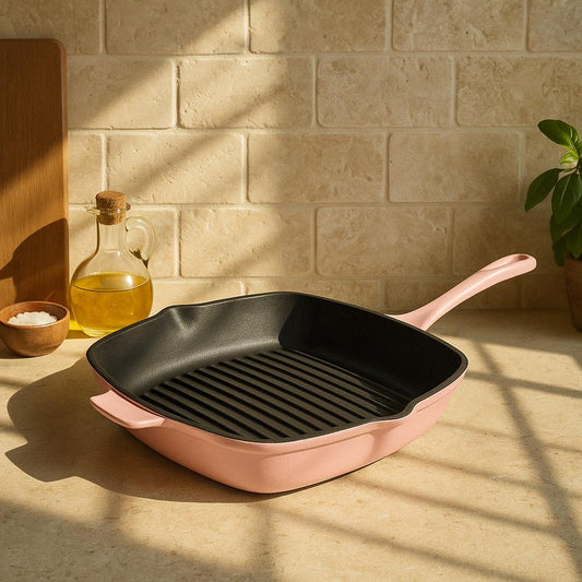 BergHOFF Neo11 in. Cast Iron Square Pink Grill Pan
