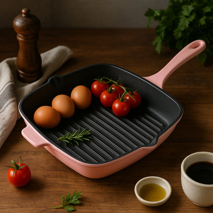BergHOFF Neo11 in. Cast Iron Square Pink Grill Pan