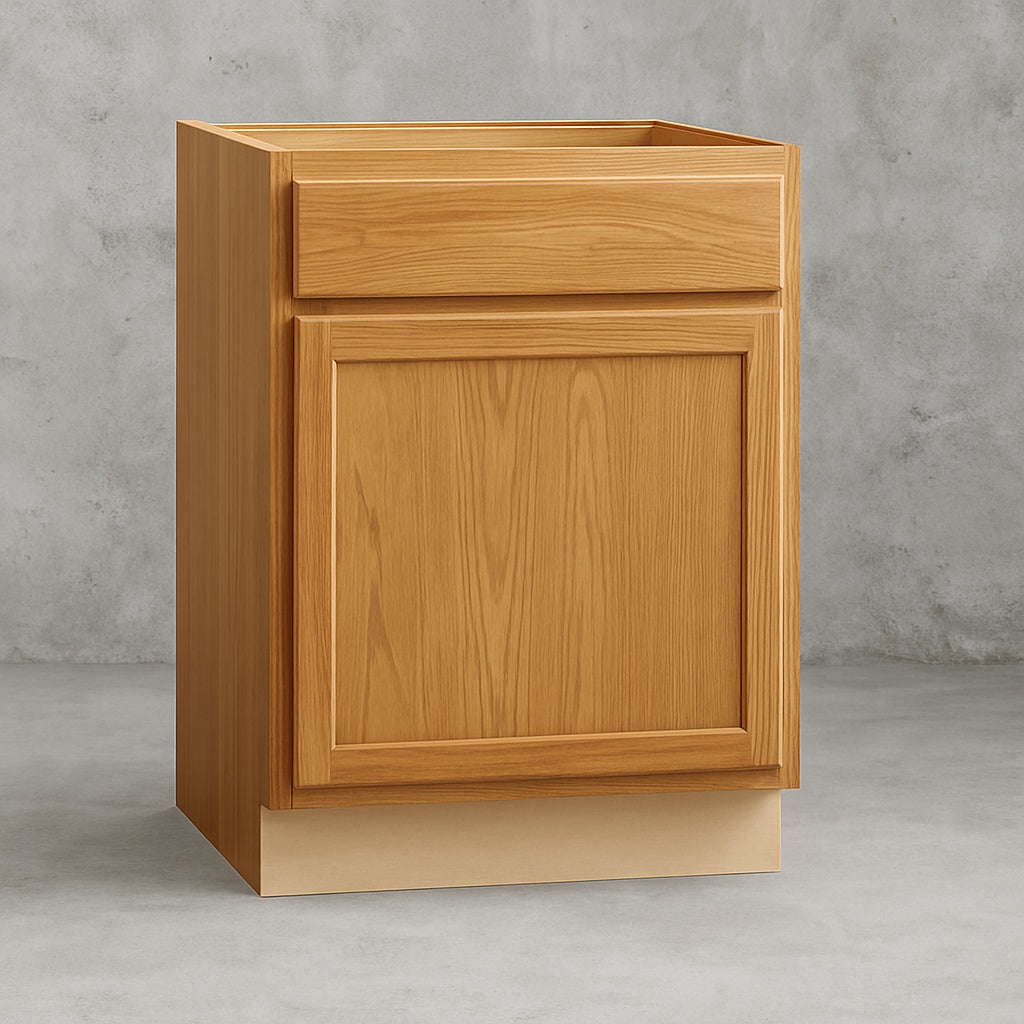 Hampton 24 in. W x 24 in. D x 34.5 in. H Assembled Base Kitchen Cabinet in Medium Oak with Drawer Glides