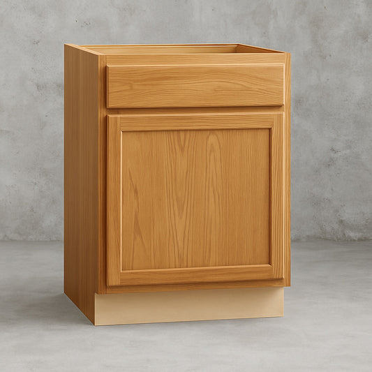 Hampton 24 in. W x 24 in. D x 34.5 in. H Assembled Base Kitchen Cabinet in Medium Oak with Drawer Glides