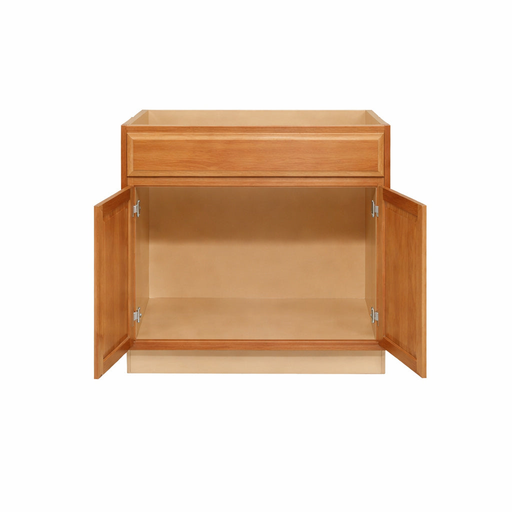 Hampton Bay Hampton 36 in W x 24 in D x 34 5 in H Assembled Base Cabinet in Medium Oak
