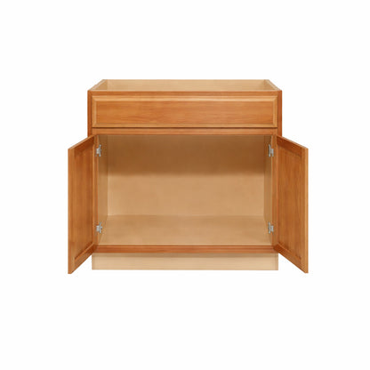 Hampton Bay Hampton 36 in W x 24 in D x 34 5 in H Assembled Base Cabinet in Medium Oak