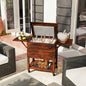 54 Quart Wooden Cooler Cart for Patio Rolling Ice Chest with Shelves-Brown