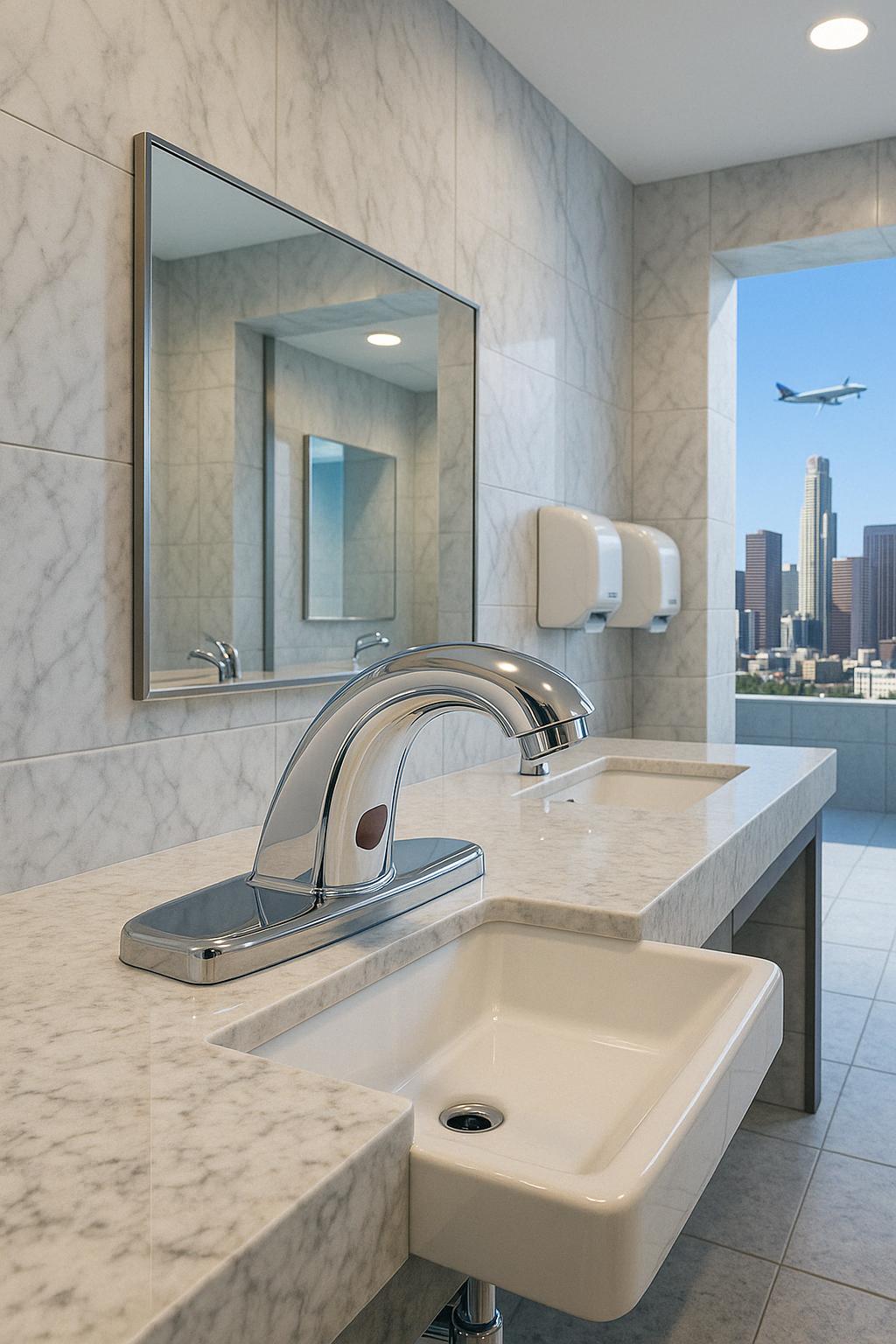 591LF-HGMHDF 4 in. Commercial Touchless Centerset Single-Handle Bathroom Faucet with Battery Power, Chrome