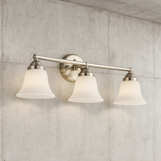 Ashhurst 3 Light Brushed Nickel Classic Traditional Bathroom Vanity Light with Frosted Glass Shades EGM1393A 5/BN