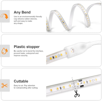 AIMENGTE Outdoor LED Strip Lights Waterproof, AC 110V, 1200LEDs, 4000k Plug in LED Rope Lights for Garden, Patio, Indoor Outdoor Decoration(32.8ft, Daylight)