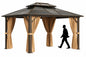 AOXUN 12 ft x 10 ft Gazebo Rectangle Brown Metal Polycarbonate Roof Gazebo with Screen Included